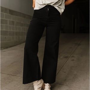 Miou Muse Straight Wide Leg Denim Pants Black Small